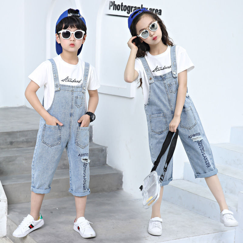 girl summer new pattern cowboy rompers suit singleton Boy Korean Edition Jeans CUHK Two piece set