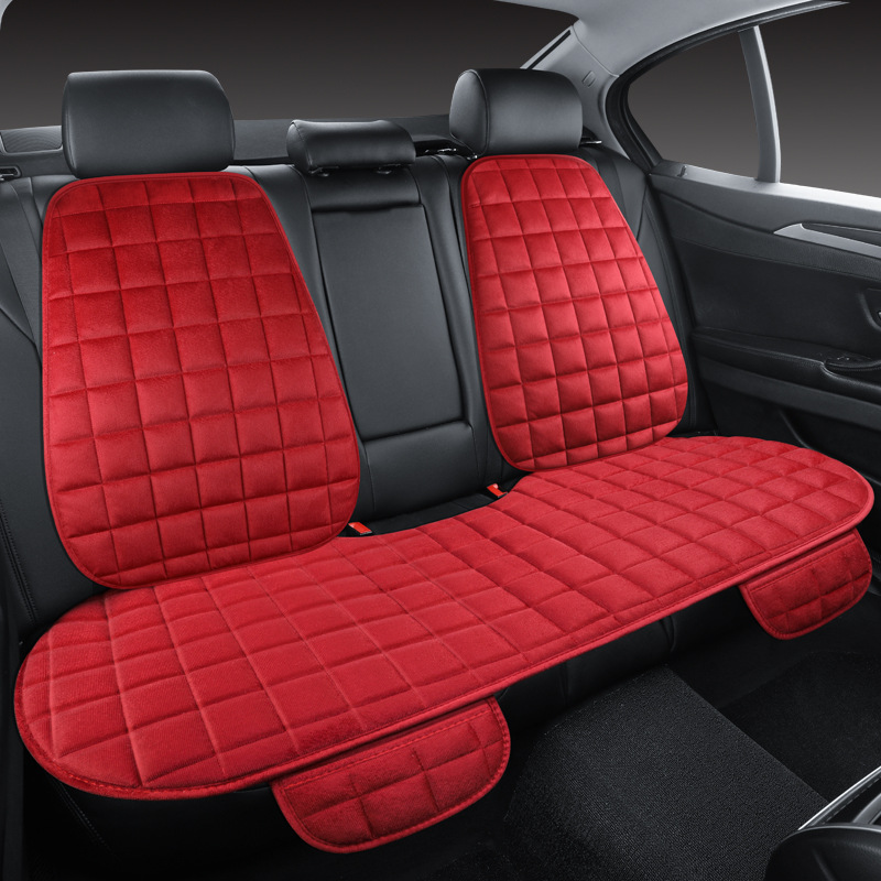 Red quilted car rear seat cushion, universal for all seasons, non-slip, full-cover seat cushion three-piece set