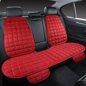 Red quilted car rear seat cushion, universal for all seasons, non-slip, full-cover seat cushion three-piece set