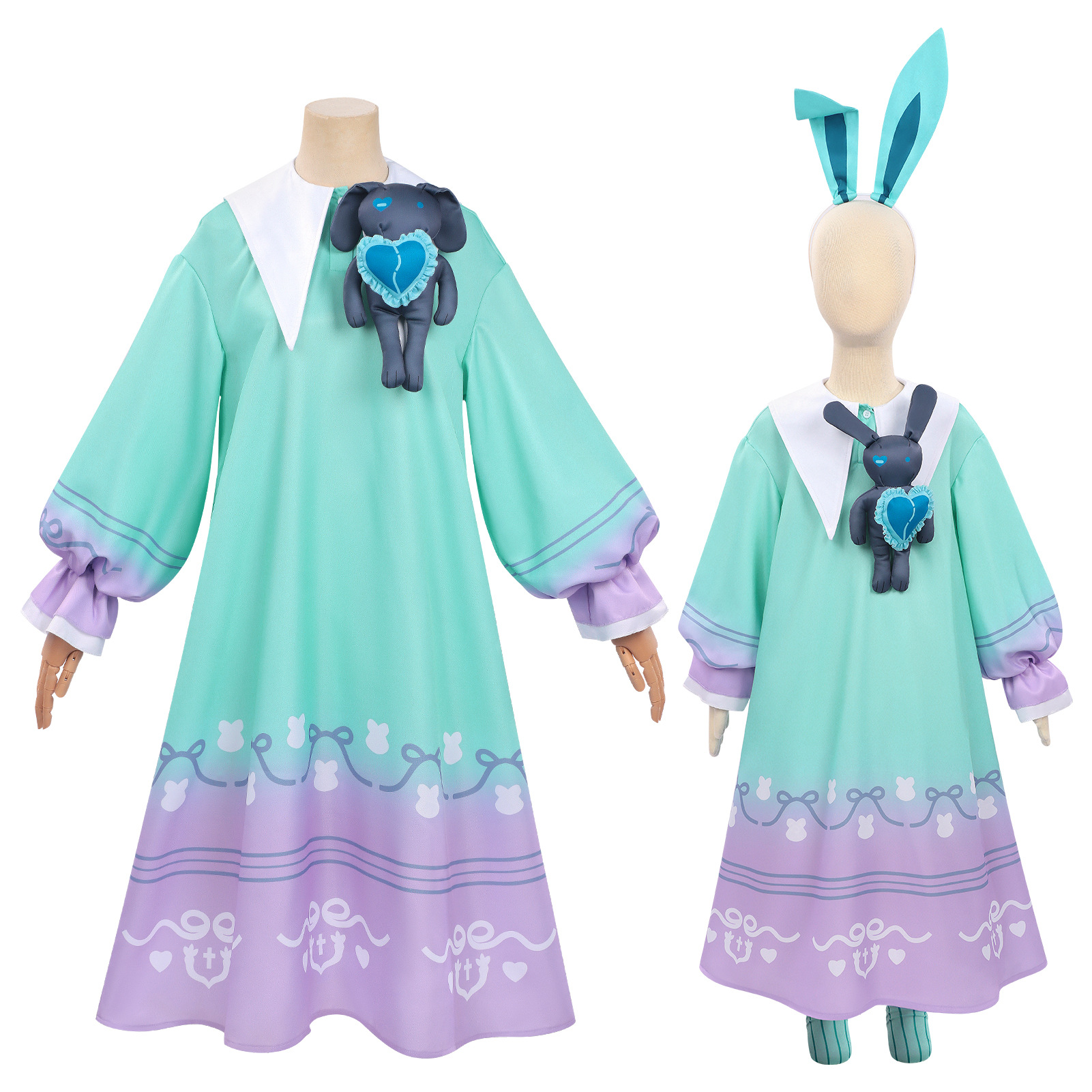 In-stock Eggman Transfer Student Dorothy COS Costume Gradient Long-Sleeve Nightdress Game Replica Full Set for Adults and Children