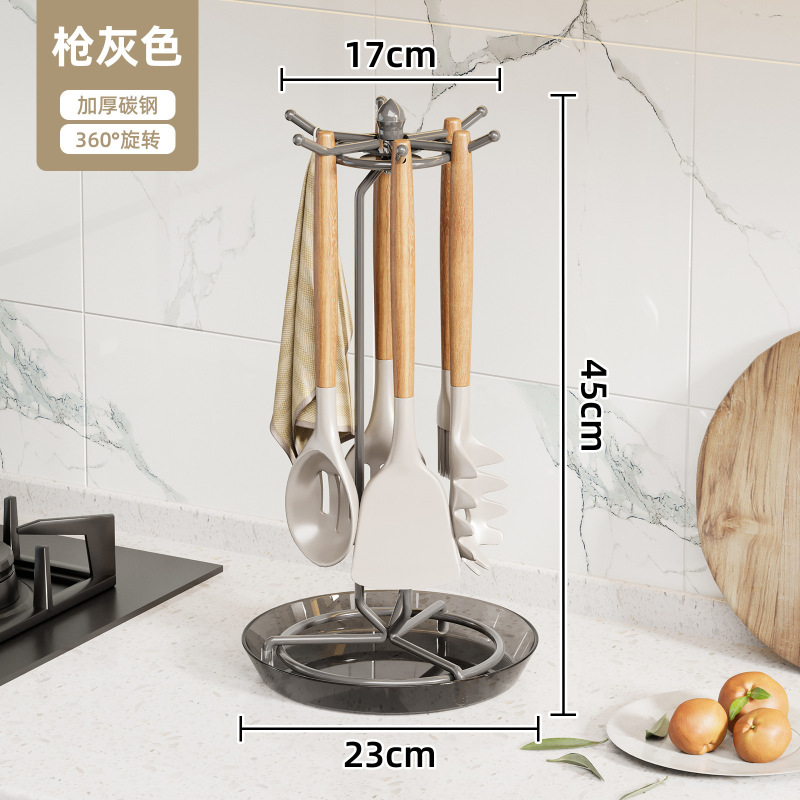回転スパチュラ収納ラックキッチンカウンタートップ吊り下げスプーンとスパチュララックフックホルダーキッチン用品スプーン収納ラック|undefined