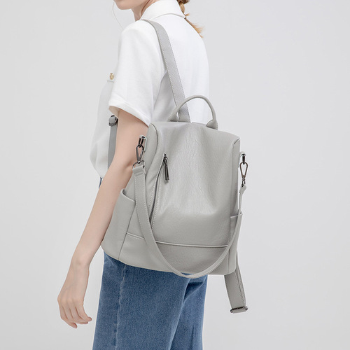 Anti-theft backpack women's Korean version simple  summer new backpack large capacity soft leather bag casual shoulder multi-purpose