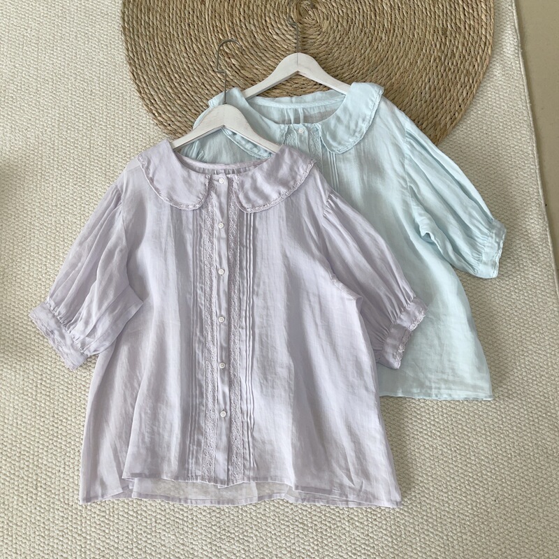 Japanese Style Ramie Short-sleeved Shirt Women's 2025 Summer Wear Thin Design Sense Shirt Loose Slim-fit Top Doll Collar