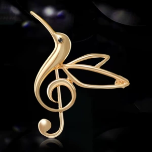Cross-Border Hot-Selling European and American Alloy Enamel Hummingbird Musical Note Brooch Versatile Women's Suit Shawl Corsage Jewelry Pin