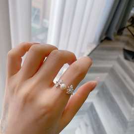 天然淡水珠森系小清新甜美风超闪蝴蝶韩系高级感开口戒指女