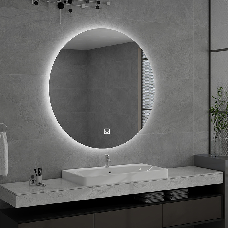 Cross-border e-commerce Nordic round toilet bathroom mirror led light-emitting anti-fog high-definition smart mirror touch screen