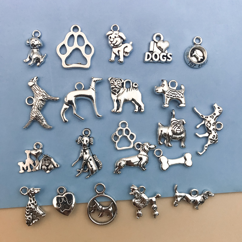 Accesorios para Perros de Plata Xizanga, 20 Estilos Variados, para Manualidades, Estilo Vintage, Aleación, Plata Antigua, Collares, Pendientes y Dijes para Perros