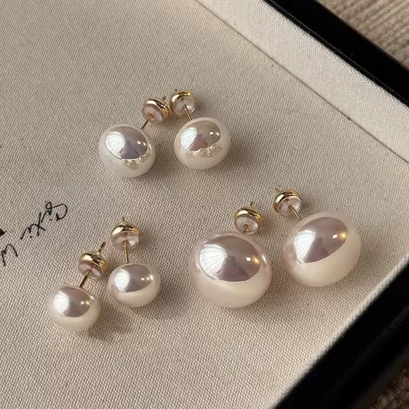 Earrings Silver 925 pearl double‑sided studs with tassel style, light luxury, pearls 8–16 mm
