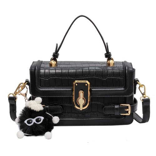 Minimalist Fashion Handbag for Women with Stone Texture Lock Fastener, Tote Bag for Commuting, Unique Retro Single Shoulder Bag