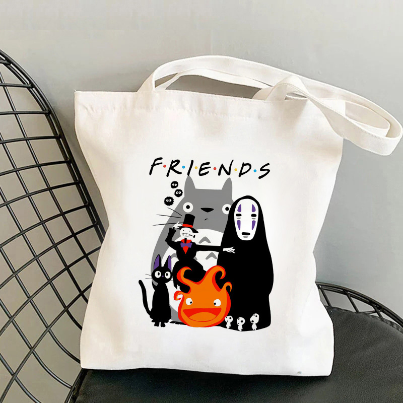 Totoro de dibujos animados impreso bolsa de lona bolso de hombro estudiante casual bolsa plegable bolsa de compras portátil Comercio exterior transfronterizo