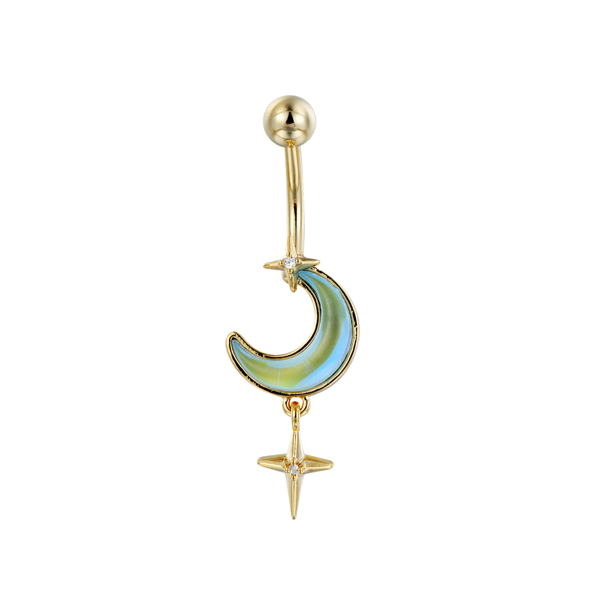 Gradient Navel Piercing Ring With Moon Star And Tassel Charm_voghion.com