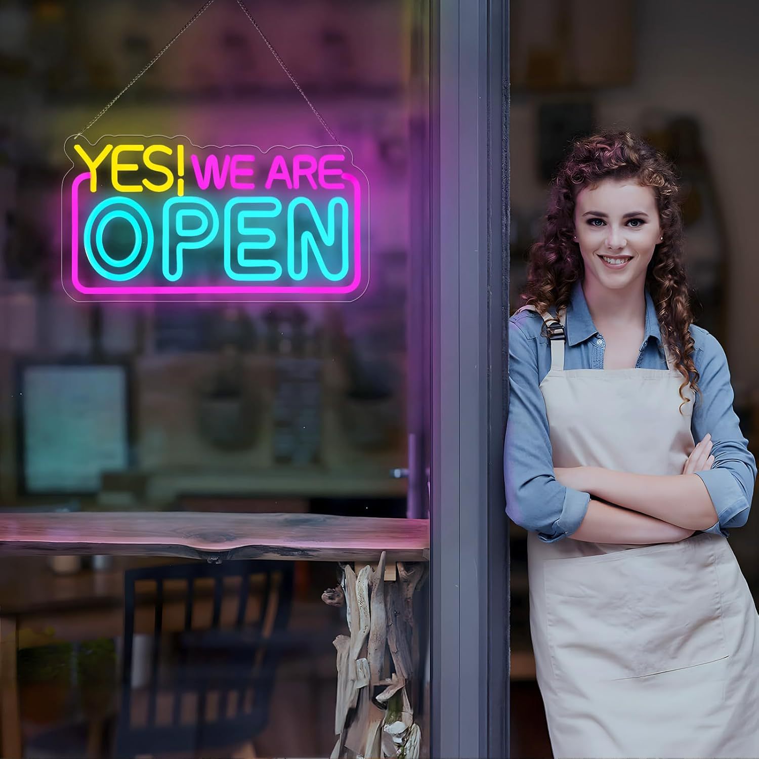 Decoración de tiendas de comercio exterior acrílico luz de neón personalizada colgada en la pared led placa de luz de neón abierta personalizada