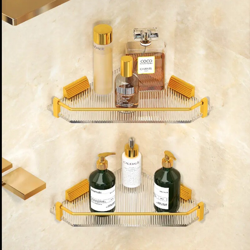 Gold Luxury Adhesive Shower Organizer Bathroom Corner Shelf Organizer Wall Mounted Acrylic Shower Shelf Gold Luxury Adhesive Shower Organizer Bathroom Corner Shelf Organizer Wall Mounted Acrylic Shower Shelf