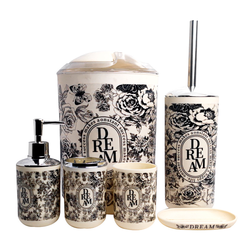 YUFEI Trendy Cross-border National Tide Printing Nuevo kit de baño Productos de baño de lujo ligero Seis juegos de artículos de tocador para el hogar