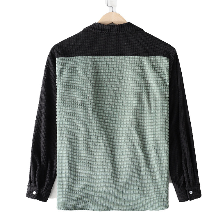 Camisa de Manga Larga con Bloques de Color para Hombre, Primavera-Otoño 2025, Estilo Holgado, Tipo Waffle, Chaqueta de Trabajo, Alta Elasticidad y Comodidad