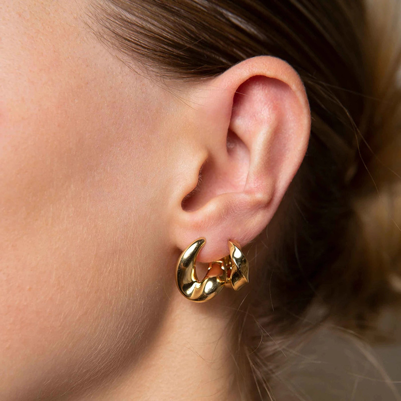 Fashion Irregular Bump Simple Ear Buckle Texture Round Copper Earrings display picture 4