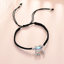 s925纯银月光石铃铛平安锁情侣手链小众中国风手绳编织本命年手饰