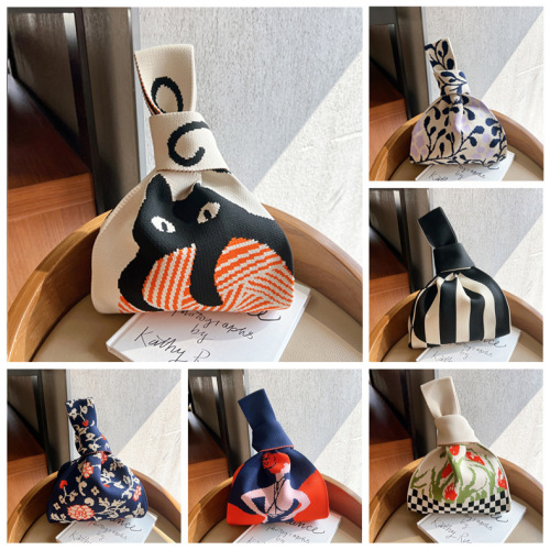 New knitted handbag for women, spring, autumn and summer, Korean version, Japanese style, versatile large capacity bucket bag, tote handbag