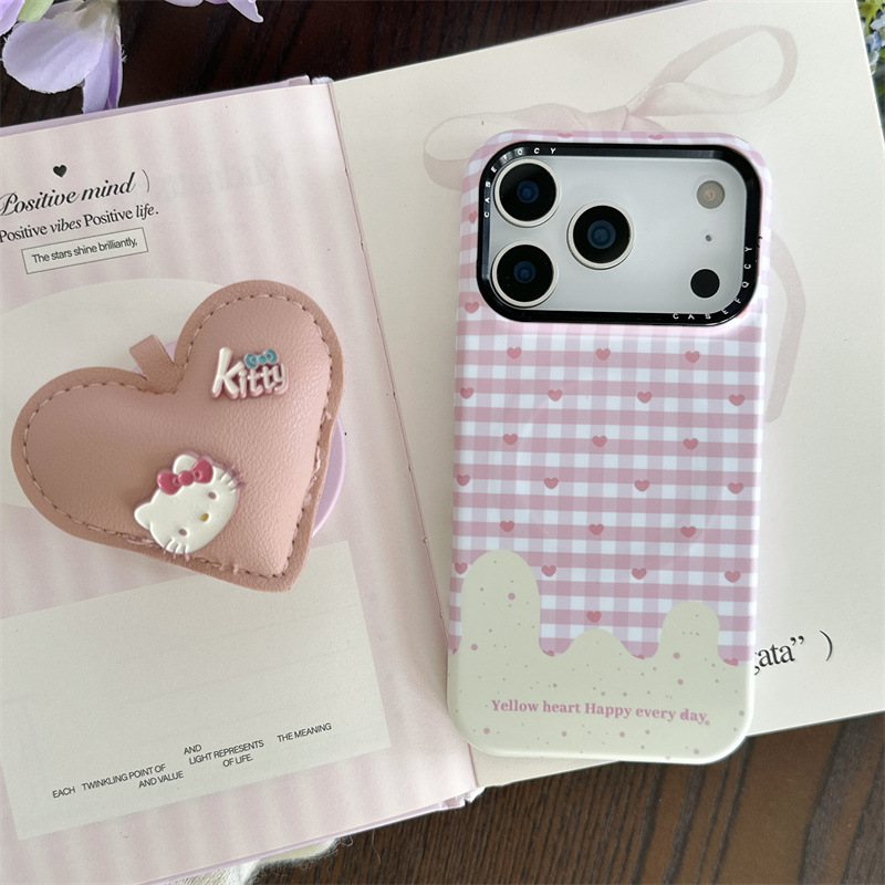 格纹立体KT爱心磁吸支架适用iPhone17苹果16ProMax/15/14手机壳女|undefined