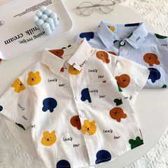 男童短袖襯衣夏季新款卡通小熊滿印襯衫寶寶寬鬆休閒上衣0011A033