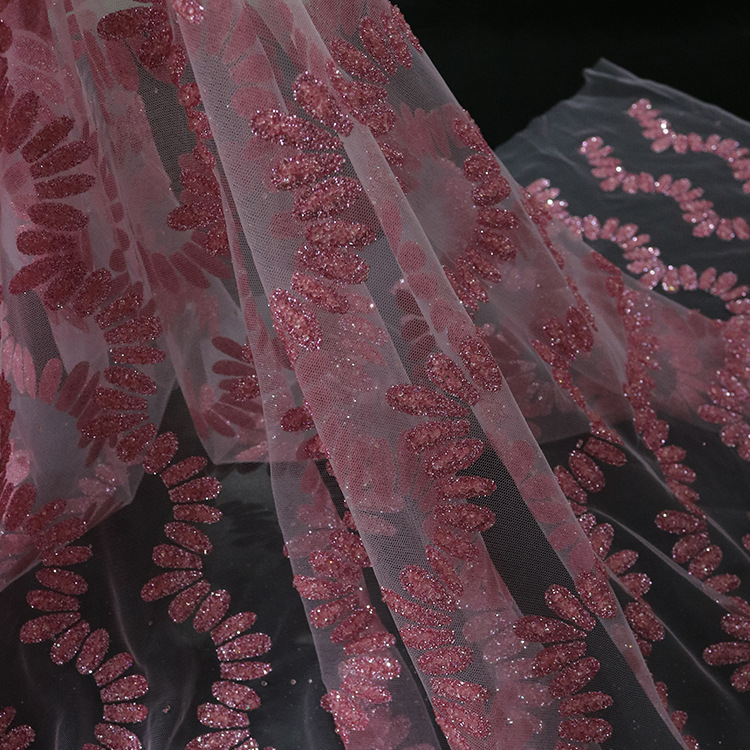 Después del proceso de tela de malla poliéster todo hilo de malla pulverizado tela de oro primavera y verano vestido de boda vestido de princesa tela de diamante