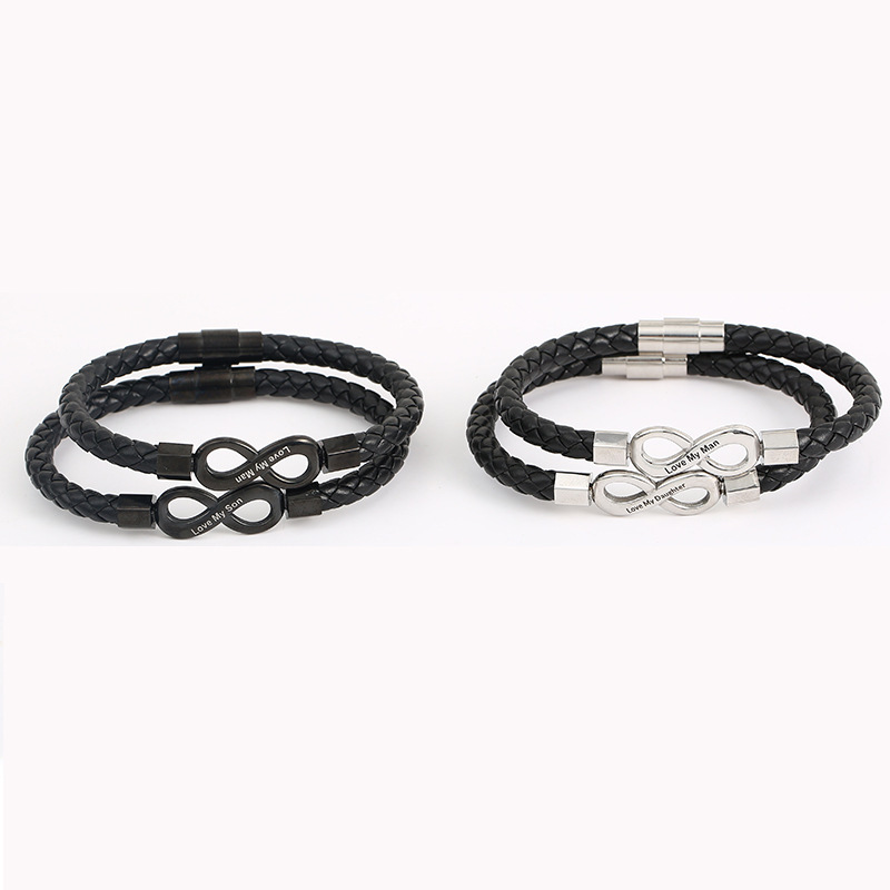 Cross-border Bracelet Ins 8-character Stainless Steel Bracelet Amazon Handmade Men's Magnetic Buckle Cowhide Woven Bracelet