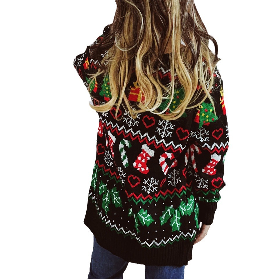 2023 transfronterizo Amazon otoño e invierno nuevo Nuevo Año nuevo suéter de un solo pecho con cuello en V tema navideño suéter de punto cardigan