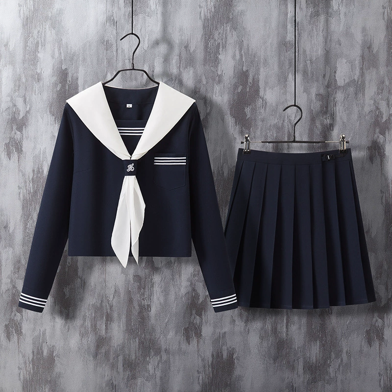 Long-sleeve, genuine base student pleated skirt, set, (Physicals)