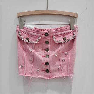European goods 2023 summer clothing hand-stitched backless sleeveless slim short rough edge hot girl denim camisole women's trendy
