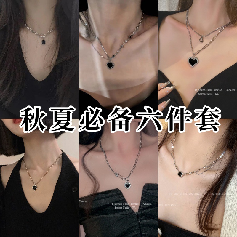 Black Rose Zircon Double-Layered Ins-Style Necklace for Women, Versatile and Stylish, New Model, Light Luxury High-End Necklace Wholesale