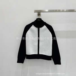 沐丘女装∣冬季美式拼色毛衣女宽松半高领情侣休闲针织衫上衣外套