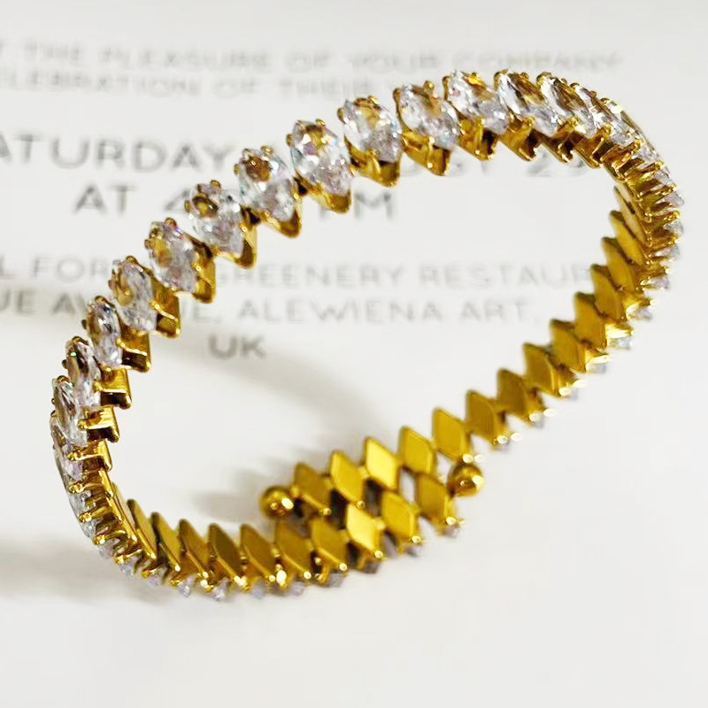 Brass Pendant Material Streetwear Solid Color Stainless Steel Inlay Zircon Bangle