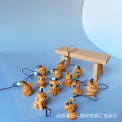 檀木木雕十二生肖小件手機鏈可愛動物男女學生盤玩把玩文玩包掛飾