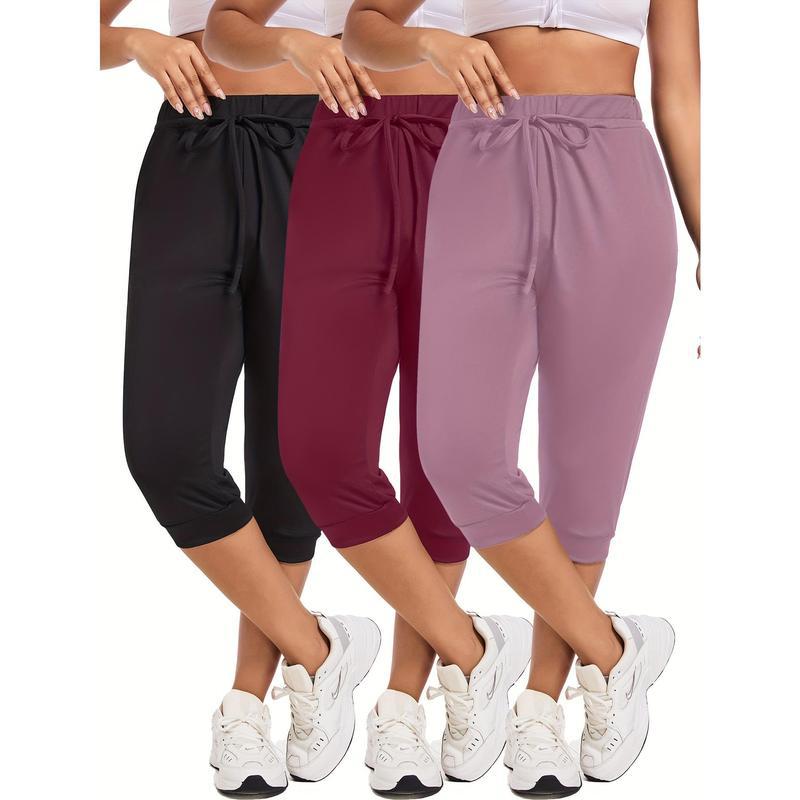 3pcs Plus Size Women'S Yoga Capris Solid Color with|ru