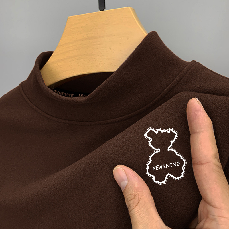 Fábrica al por mayor de alta gama juvenil simple slim fit de terciopelo a prueba de frío cálido medio cuello alto ropa interior hombres otoño camiseta