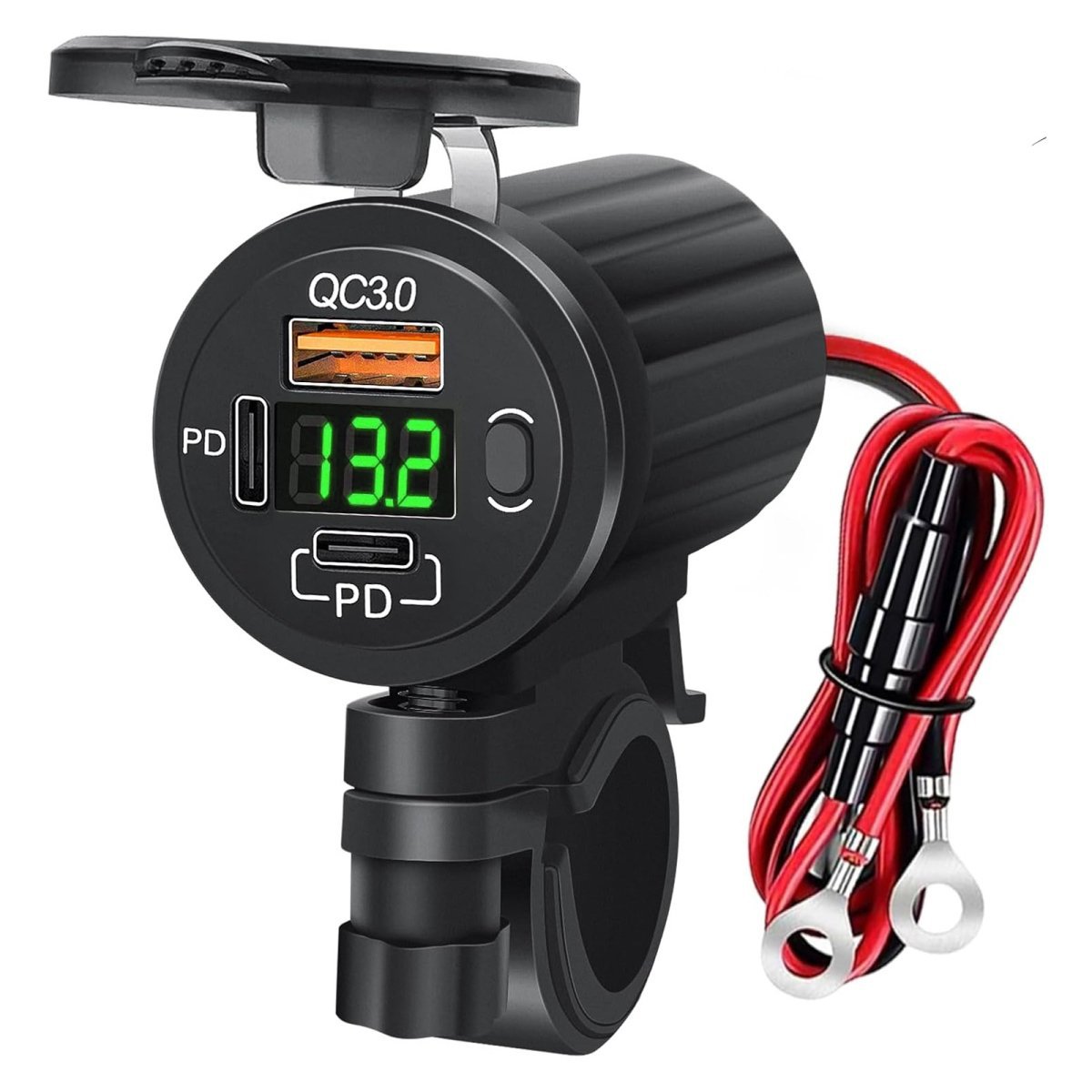New Dual Pd+Qc Car Mobile Phone Charger Motorcycle Modified Voltmeter Fast Charging USB Switch Car Charger Waterproof