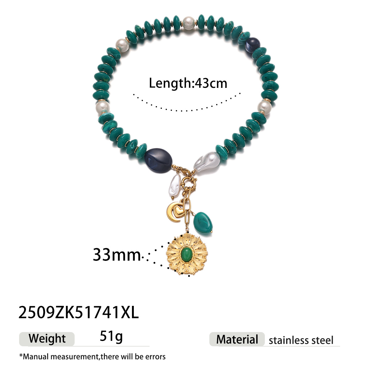 Collar de acero inoxidable de titanio no se desvanece, collar de acrílico verde universal para mujeres no se desvanece
