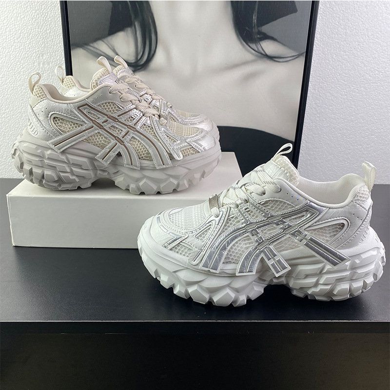 European Style Genuine Leather Breathable Mesh Thick-Soled Trendy Dad Shoes for Women 2026 New Model Comfortable Versatile Casual Sneakers