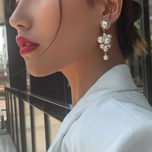 韩国东大门甜美气质长款仿珍珠耳环葡萄串女士耳饰