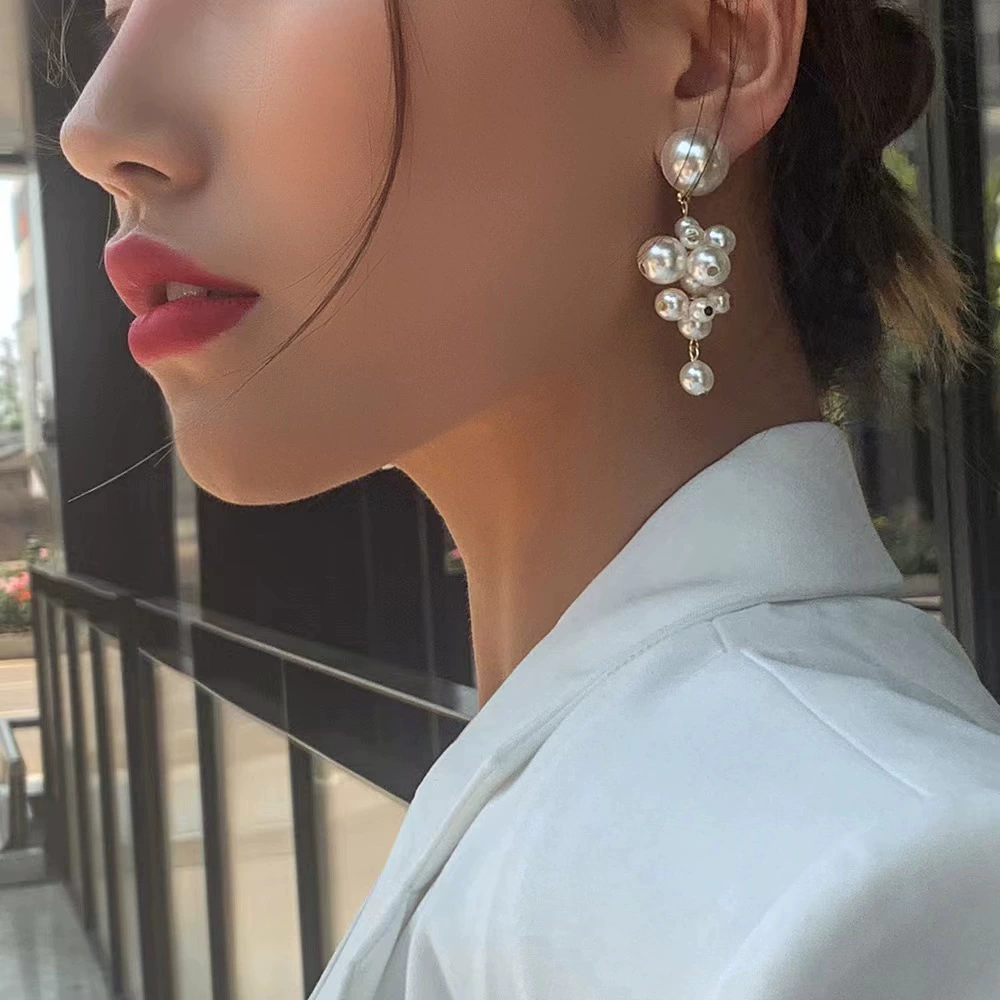 South Korean cute goods, long earrings from pearl