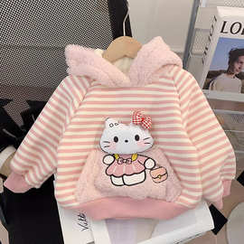 女宝卡通童衫中小童秋冬新款立体小猫耳朵冬季时尚洋气条纹套头衫