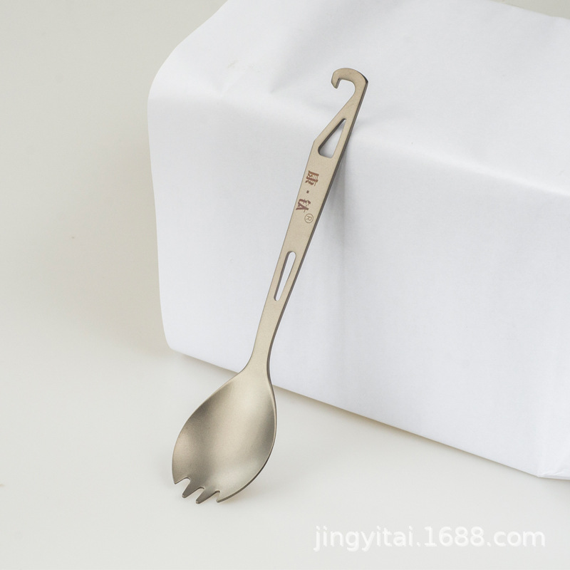 Vajilla de titanio puro para exteriores Kangtai, tenedor y cuchara de titanio, tenedor de titanio para comer, cuchara de titanio con abridor de botellas, equipo de picnic, ligero y portátil
