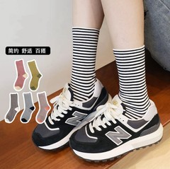 袜子女秋冬黑白条纹堆堆袜中筒袜韩版ins潮百搭时尚学生运动长袜