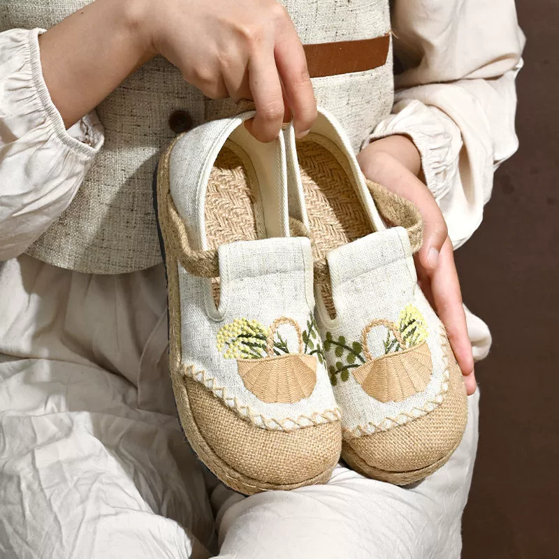 [Коллекция из 2,3 миллионов человек] Туфли в этническом стиле с китайскими элементами и вышивкой, льняные нескользящие домашние летние новые парусиновые туфли
