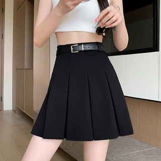 半身裙女2026新款女夏季新款皮带高腰显瘦百褶裙大摆立体版型裙子