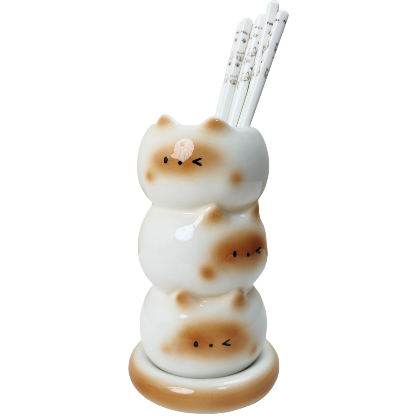 Creative Siamese cat ceramic household chopstick tube knife, fork and spoon storage rack restaurant table countertop storage ceramic ornaments