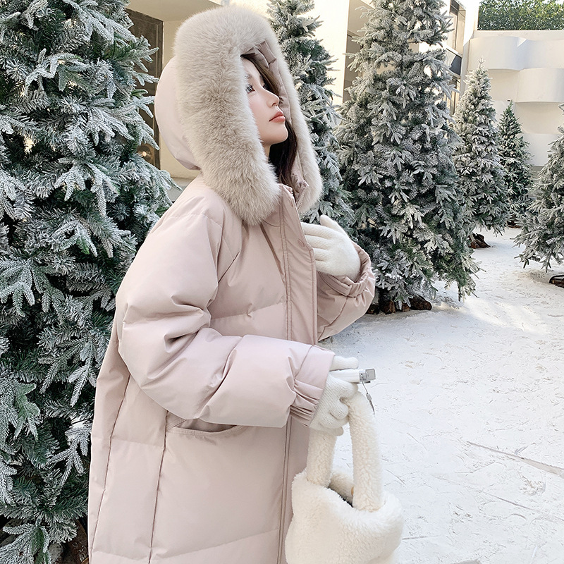 Down Jacket for Women 2025 New Style 90 White Duck down Large Fur Collar Hooded Style Thickeneded Mid-Length Over-The-Knee Winter Outwear