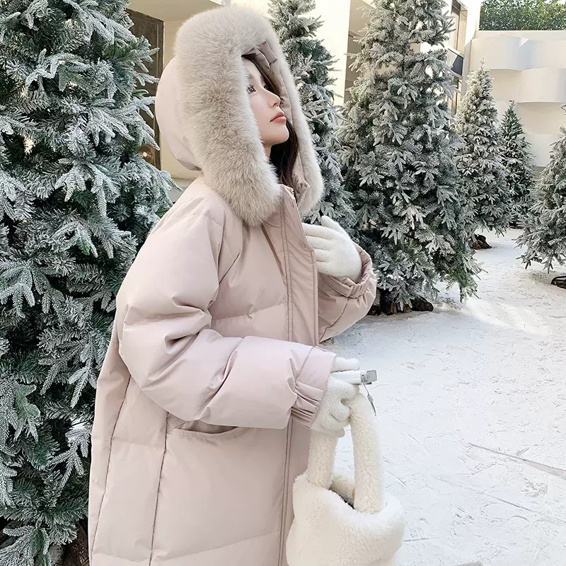 羽绒服女2025新款90白鸭绒大毛领连帽洋气加厚中长款过膝冬装外套