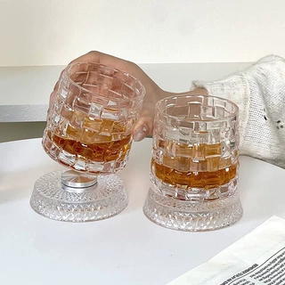菱格红酒杯套装钻石酒杯浮雕高脚杯葡萄酒复古香槟高颜值威士忌