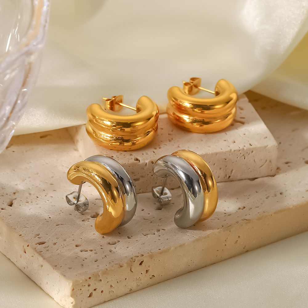 Simple Style C Shape Plating Stainless Steel Gold Plated Ear Studs display picture 1